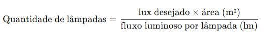 fórmula para calcular a quantidade de luminárias necessárias por ambiente