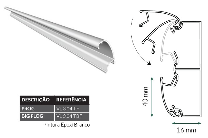 Ilustrações técnicas do perfil tampa e passo a passo de instalação da mola de aço