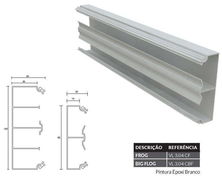 ilustração do perfil calha da canaleta Frog